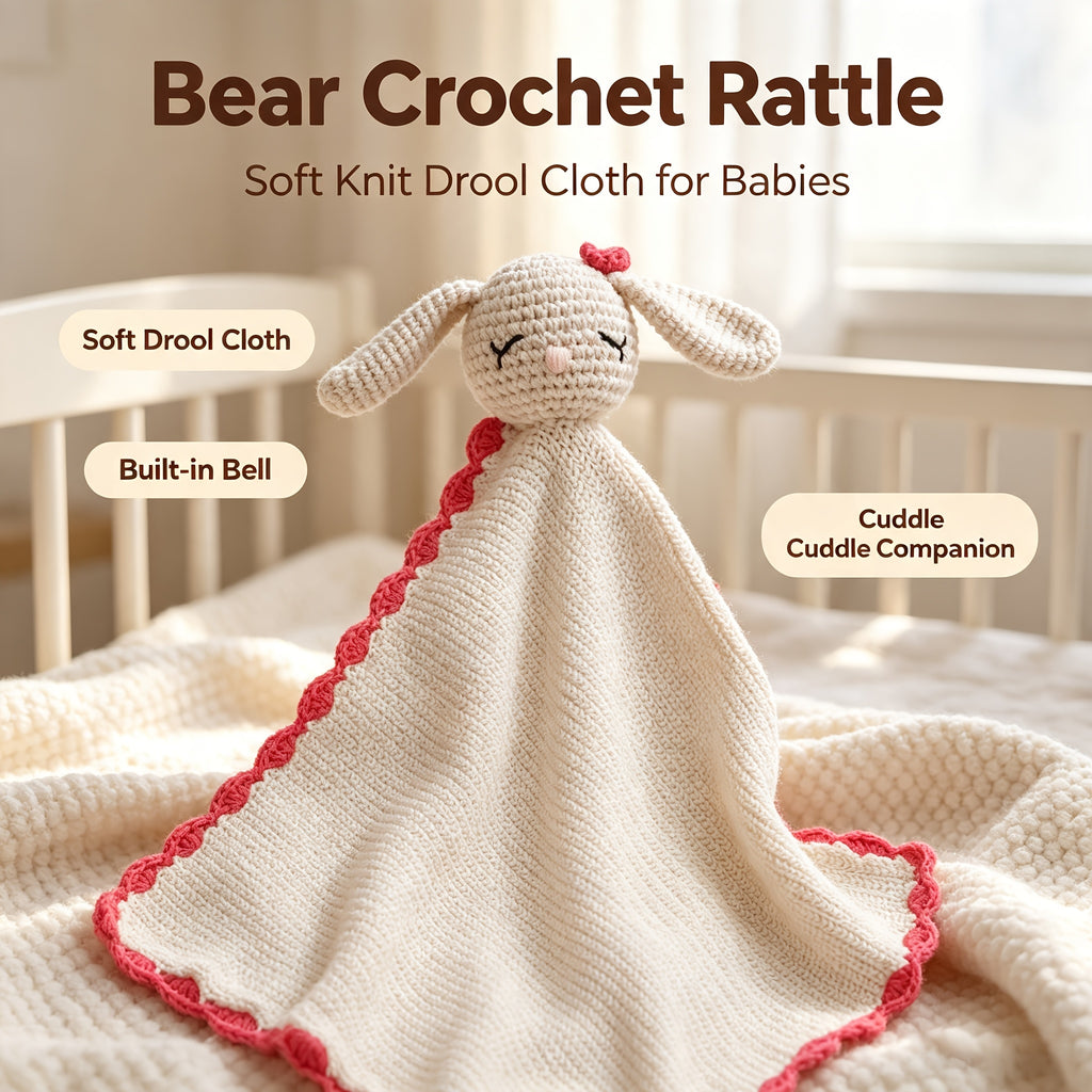 Doudou plat lapin au crochet, bordure contrastée, 3 coloris