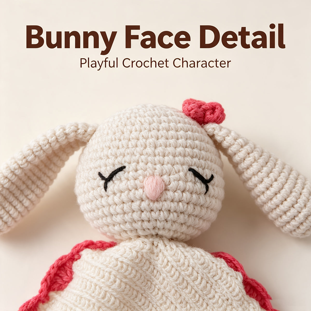 Doudou plat lapin au crochet, bordure contrastée, 3 coloris