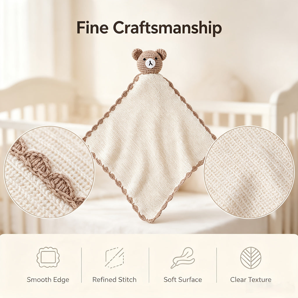 Doudou plat ours au crochet, grelot intégré