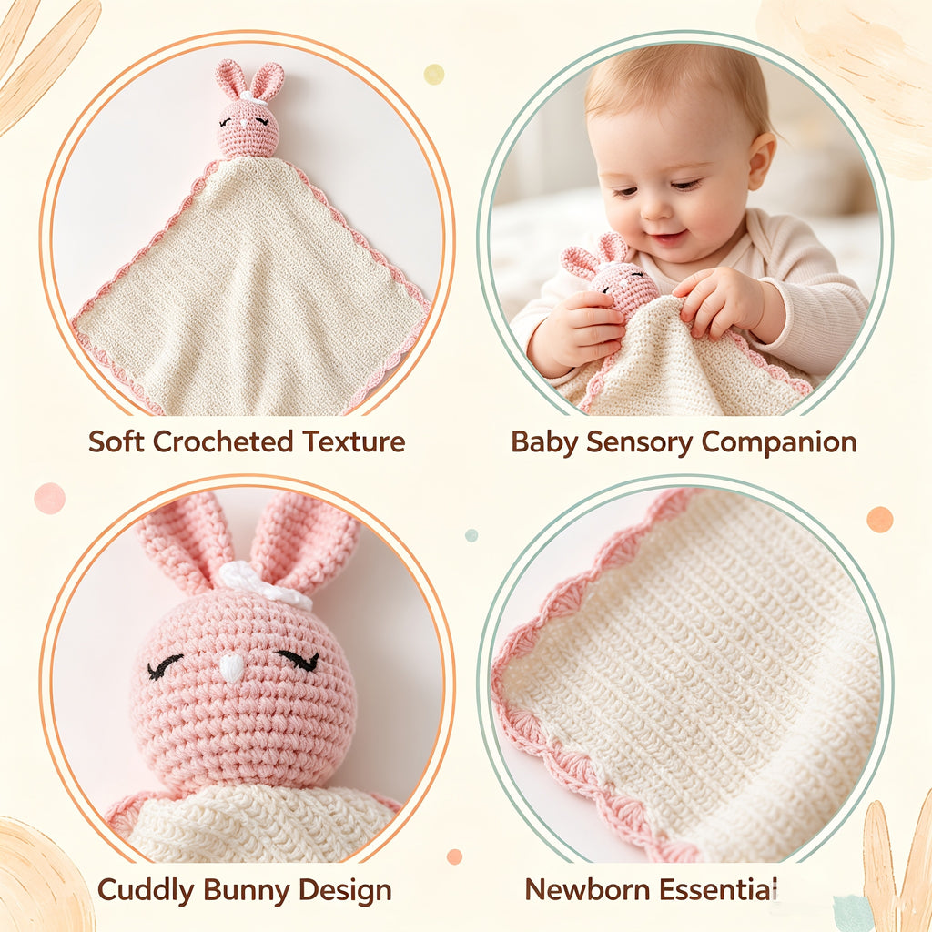 Doudou plat lapin au crochet avec nœud, 3 modèles