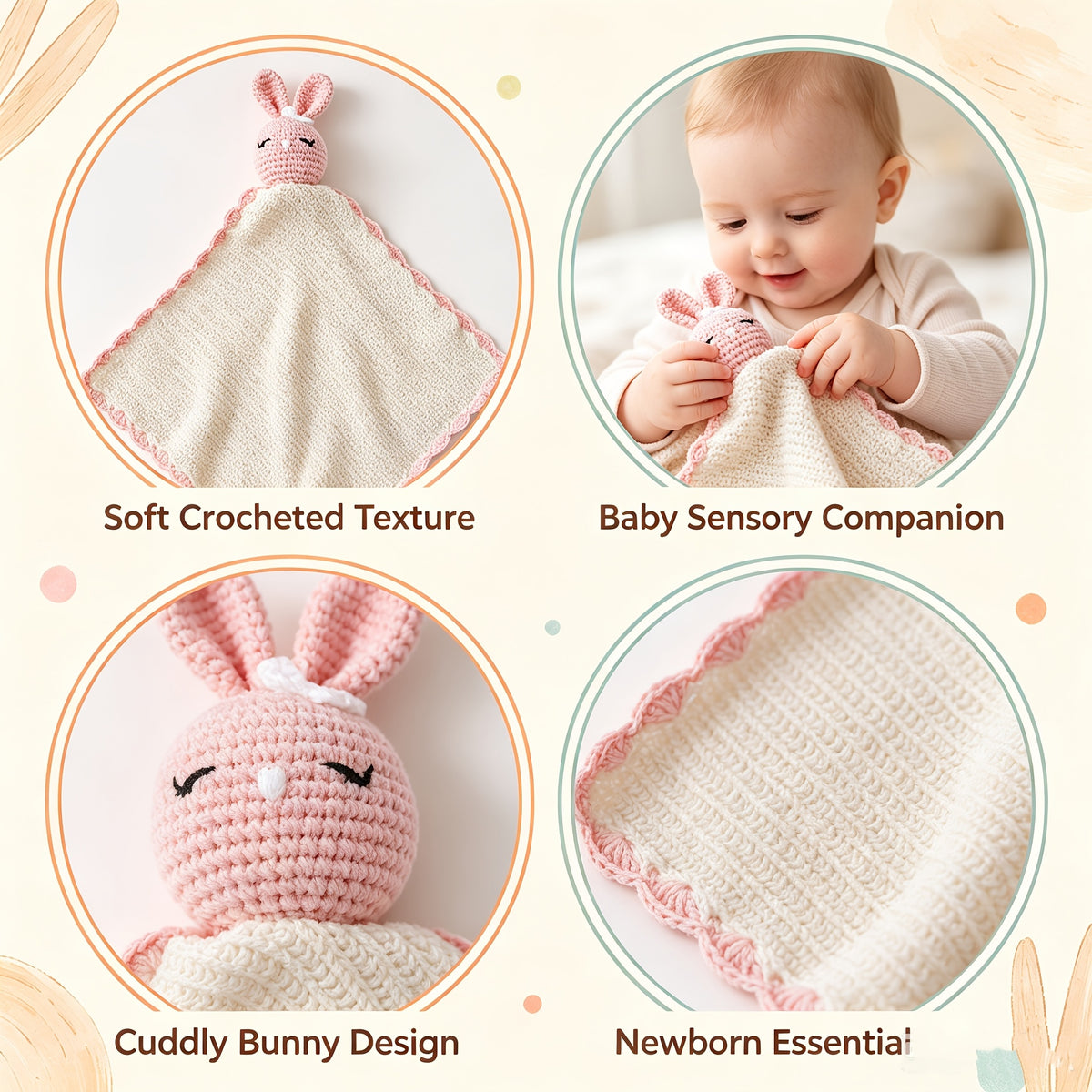 Doudou plat lapin au crochet avec nœud, 3 modèles