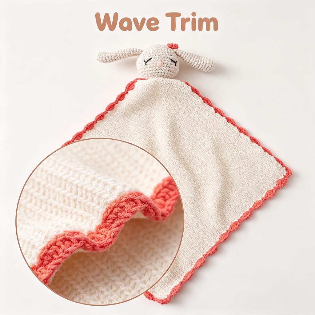 Doudou plat lapin au crochet, bordure contrastée, 3 coloris