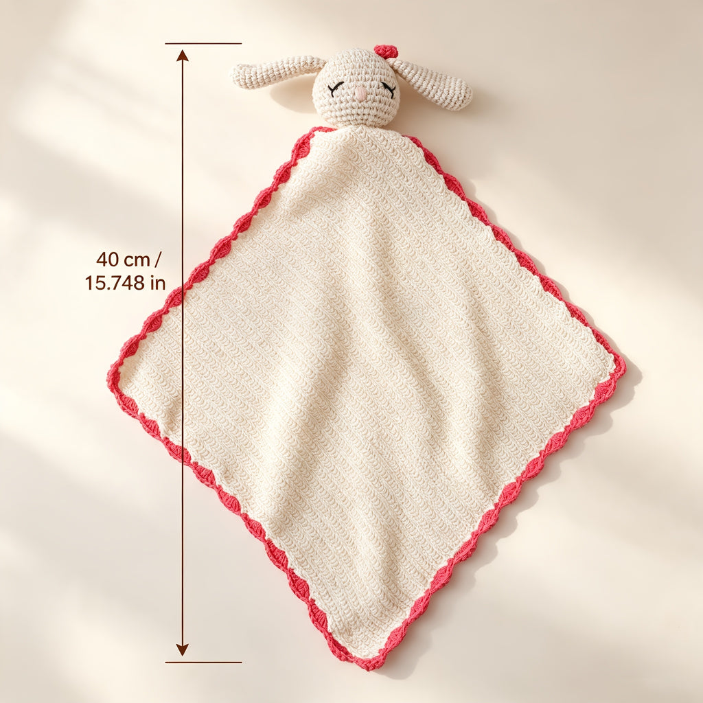 Doudou plat lapin au crochet, bordure contrastée, 3 coloris
