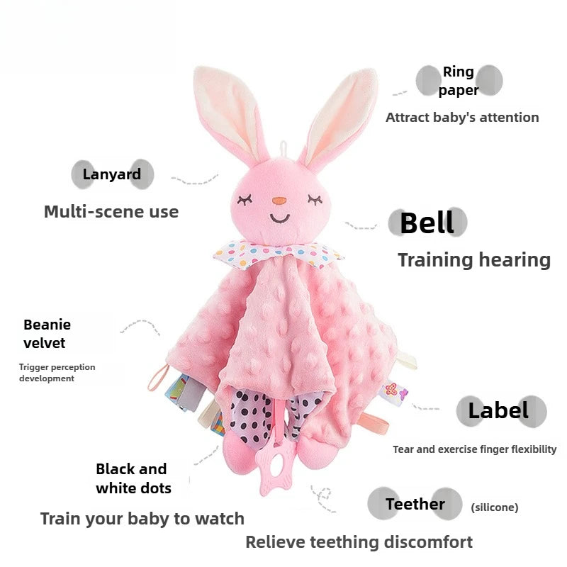 Doudou plat à étiquettes et anneau de dentition, 5 animaux