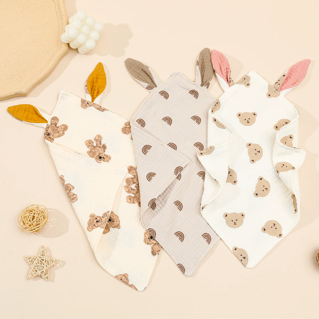 Doudou plat oreilles de lapin, gaze de coton, 9 motifs