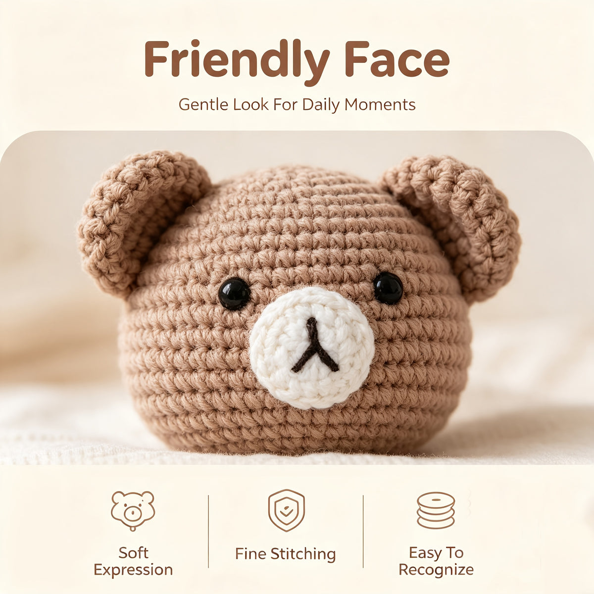 Doudou plat ours au crochet, grelot intégré