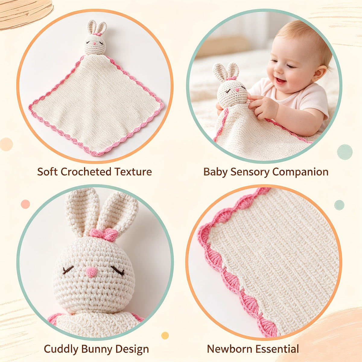Doudou plat lapin au crochet avec nœud, 3 modèles